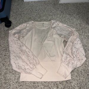 Anthropologie light pink Cream Lace Sleeve Blouse
